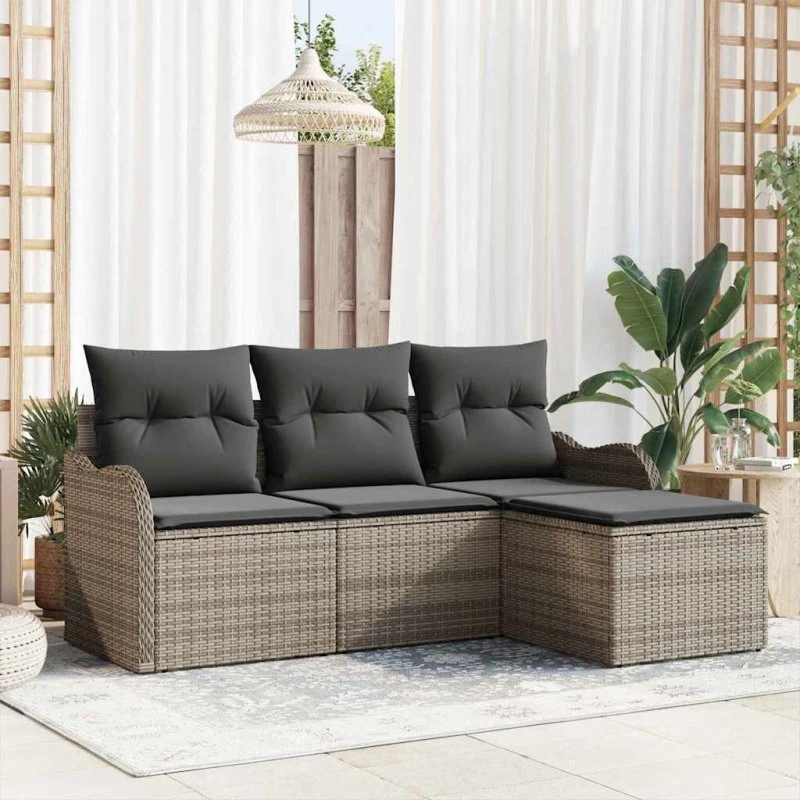 vidaXL Havesofa Sæt 4-pcs Grå Poly Rattan