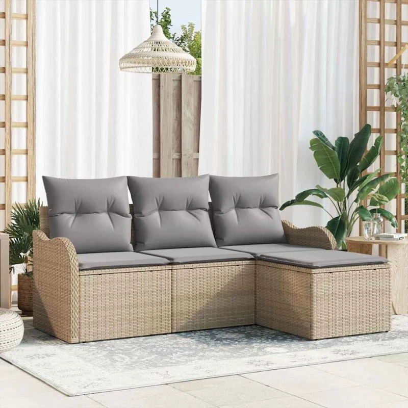 vidaXL Havesofa Sæt 4 pc Beige Poly rattan med opbevaring