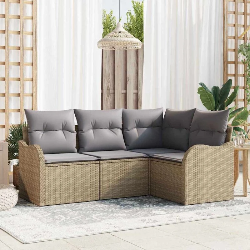 vidaXL Havesofa Sæt 4-pces Beige Poly rattan