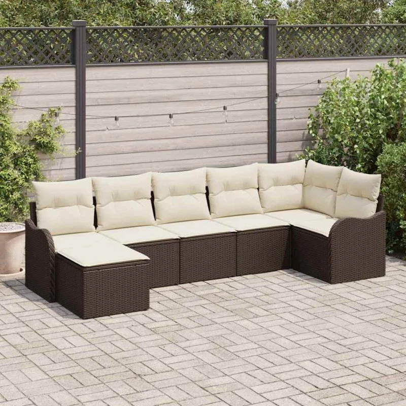vidaXL Havesofa Sæt Brun Poly rattan 7 stk