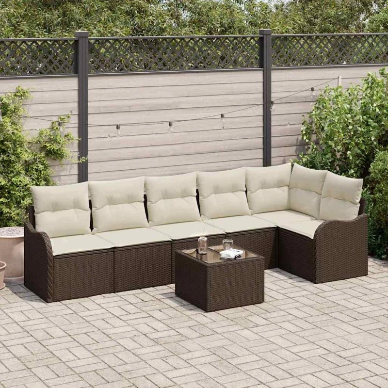 vidaXL Havesofa Sæt Brun Poly rattan 7 stk