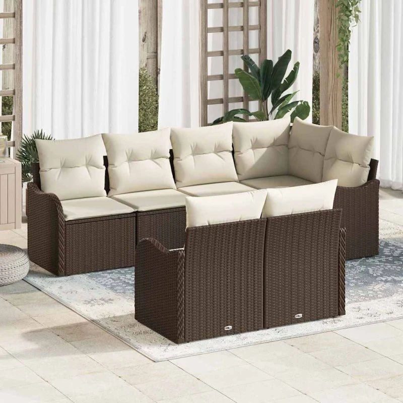 vidaXL Havesofa Sæt Brun 7-personer Poly rattan
