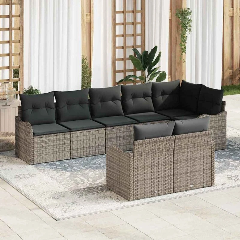 vidaXL Havesofa Sæt Grå 5-Personer Poly rattan med 8 Puder