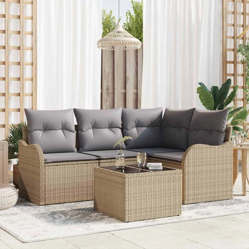 vidaXL Havesofa Sæt 5-pc Beige Poly rattan