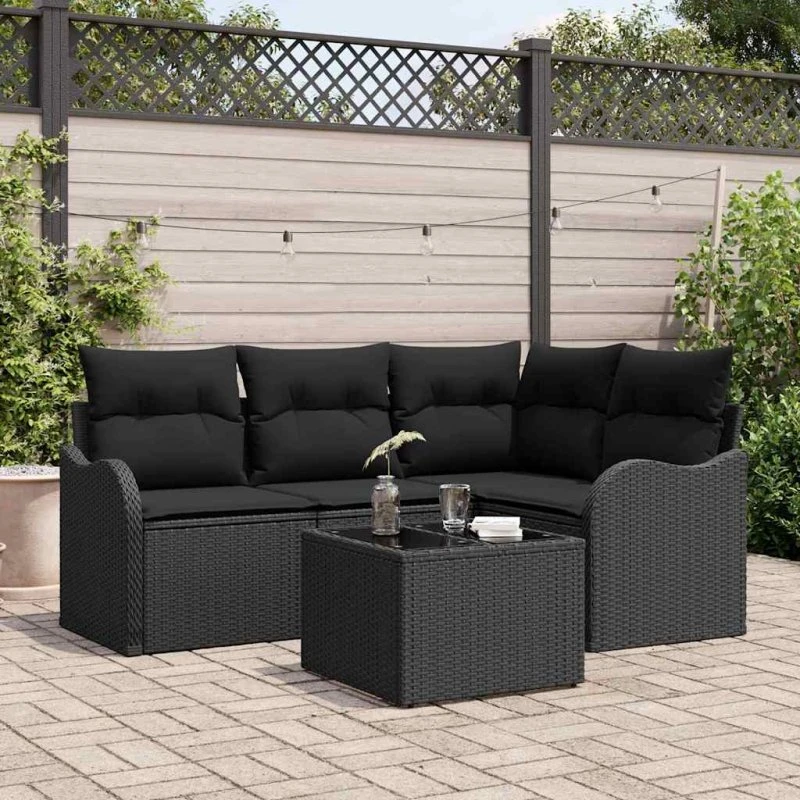 vidaXL Havesofa Sæt 4-personer Sort Poly rattan