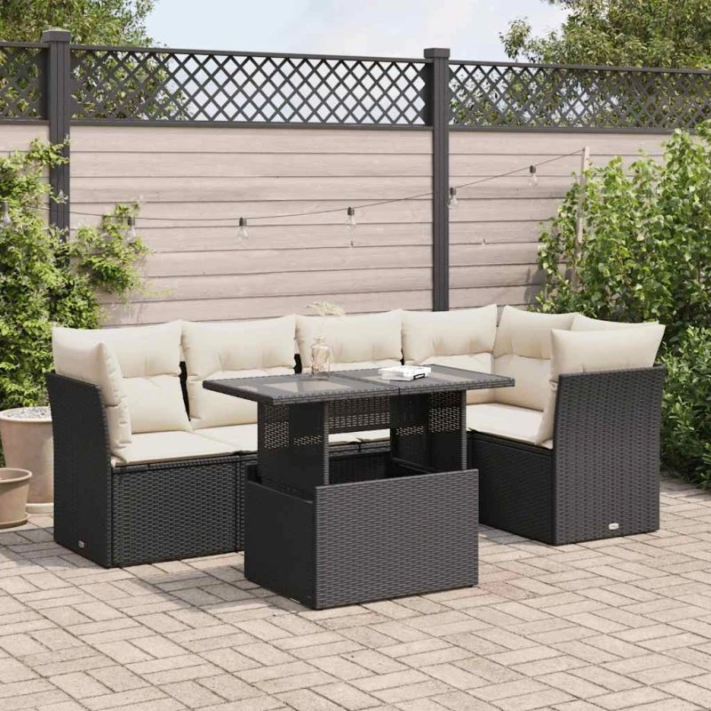 vidaXL 6-delssofasæt med hynder, polyrattan sort