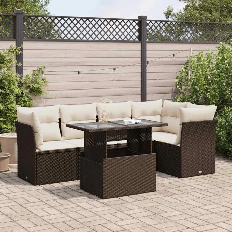 vidaXL 6-delssofasæt med hynder polyrattan brun