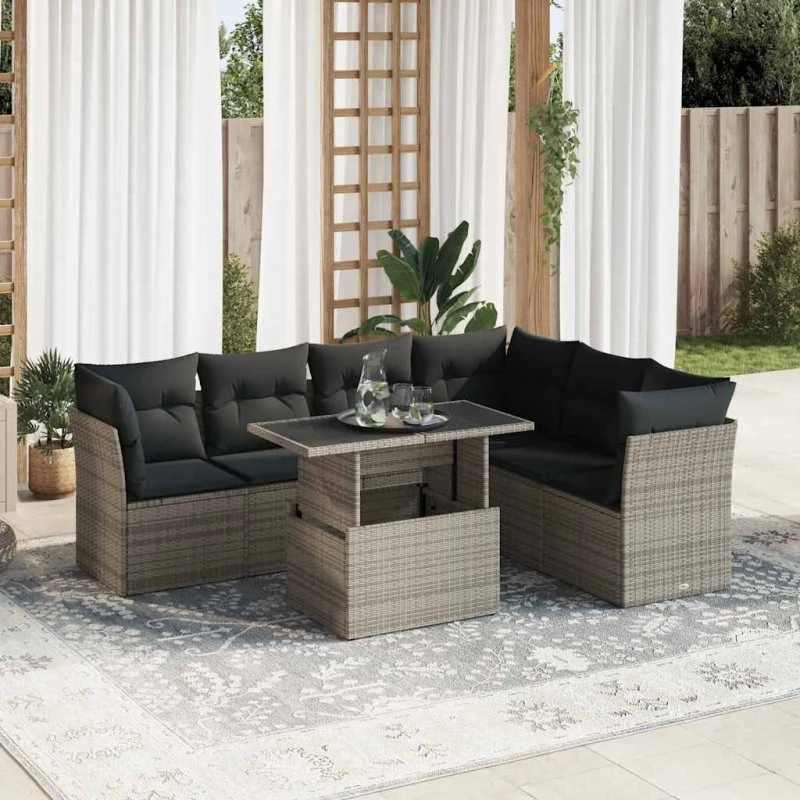 vidaXL 7-deles havesofa med hynder i polyrattan grå