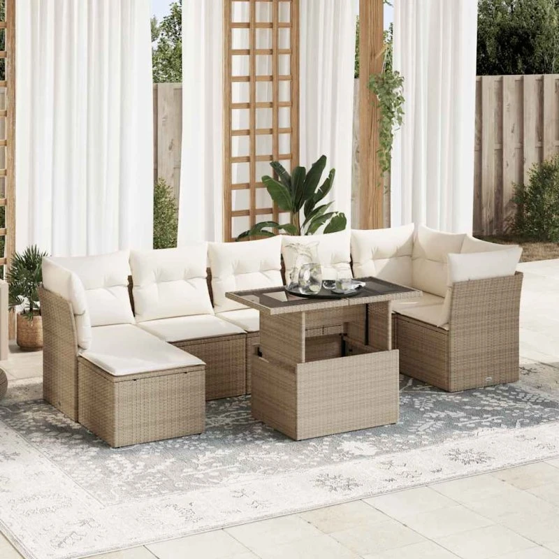 vidaXL 8-delers havesofasæt med hynder, polyrattan beige
