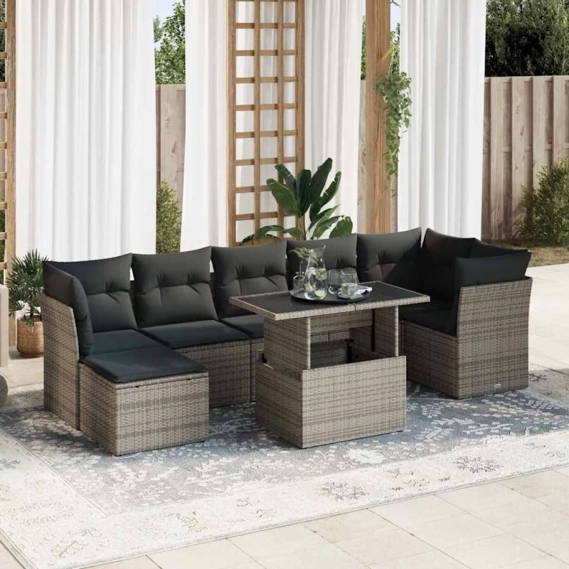 vidaXL 8-delssofasæt med hynder, polyrattan grå