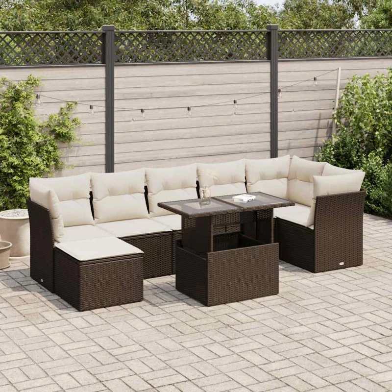 vidaXL 8-delers polyrattan havesofasæt brun med hynder