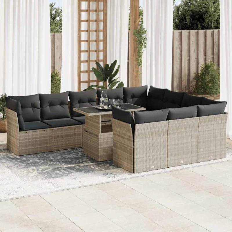 vidaXL 11-delssæt med hynder polyrattan grå