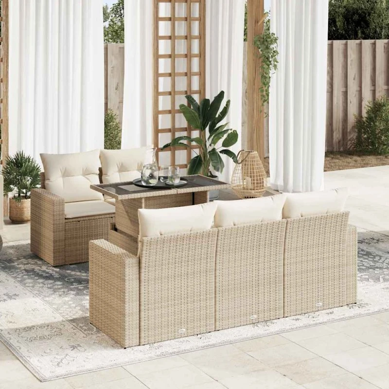 vidaXL 6-delet polyrattan sofasæt med hynder, beige