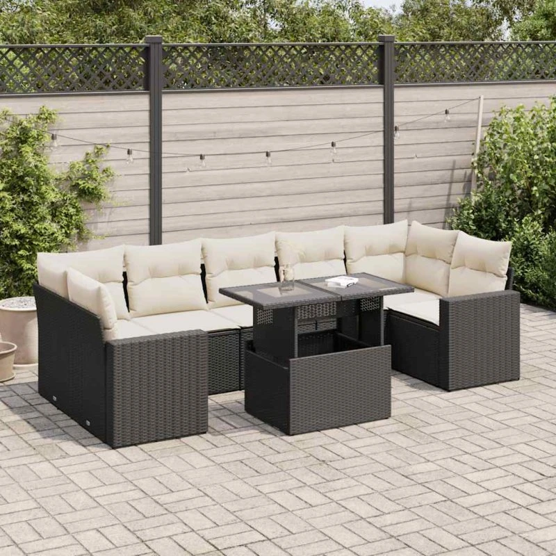 vidaXL 8-delssofasæt med hynder, polyrattan sort