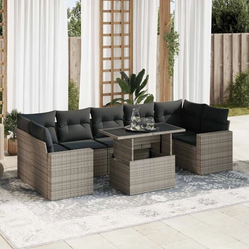 vidaXL 8-delssofasæt med hynder i polyrattan grå