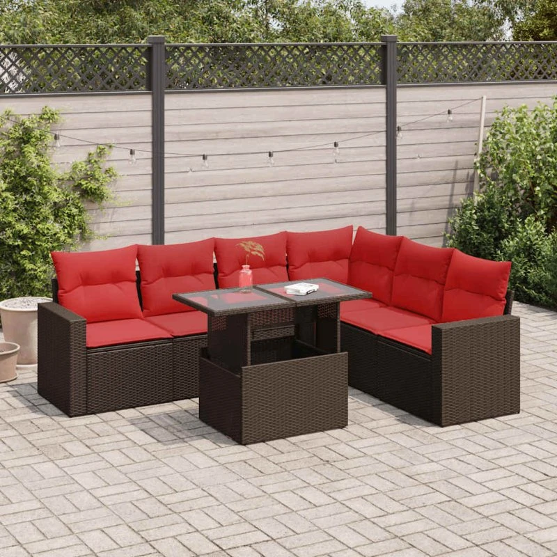 vidaXL 7-deles havesofa med hynder i polyrattan og akacietræ, grå