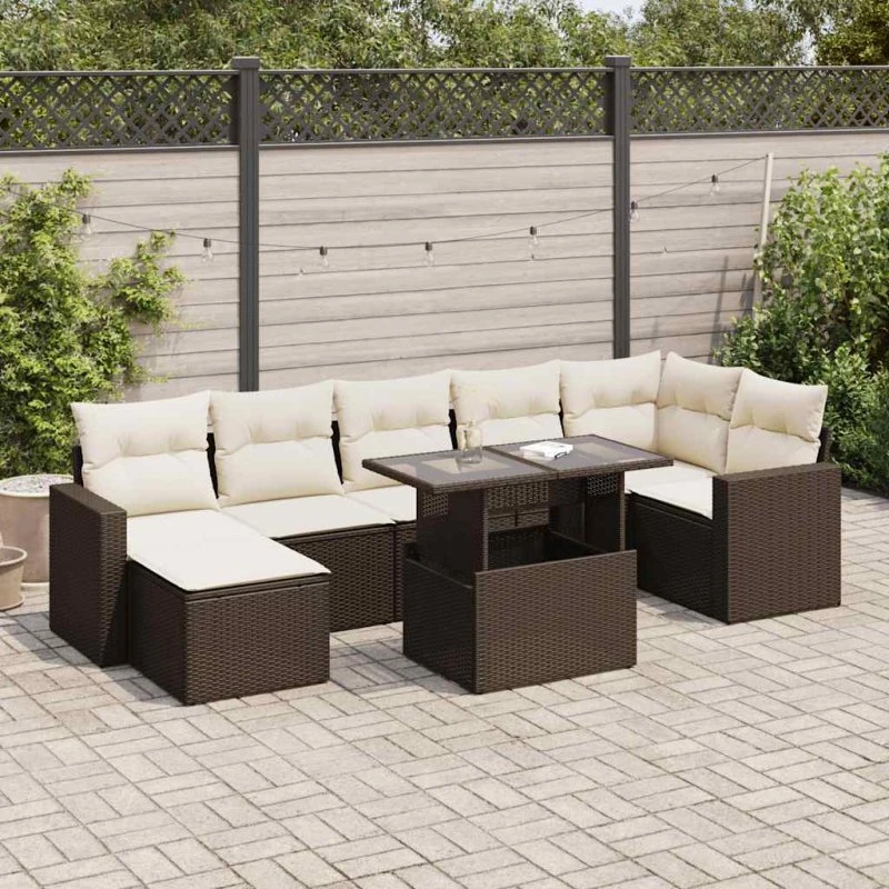 vidaXL 8-deles havesofasæt med hynder i polyrattan brun