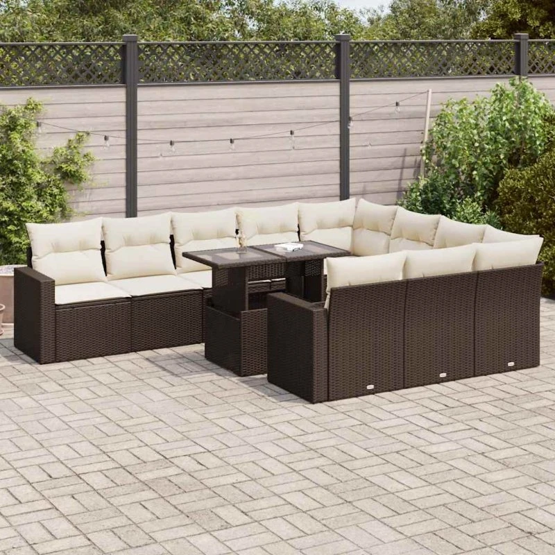 vidaXL 11-delssæt polyrattan brun med hynder