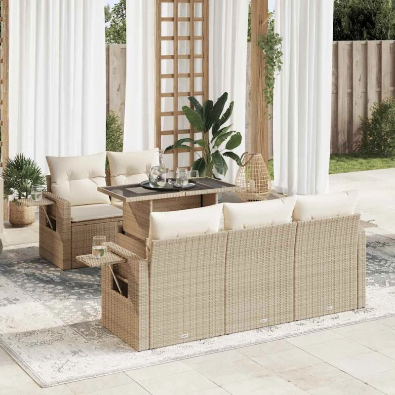 vidaXL 6-delssofasæt med hynder polyrattan beige