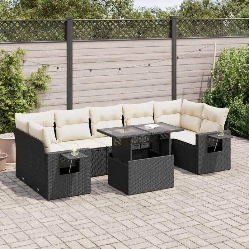 vidaXL 8-delssofasæt med hynder, polyrattan sort