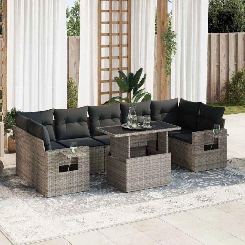 vidaXL 8-delssofasæt med hynder, polyrattan grå