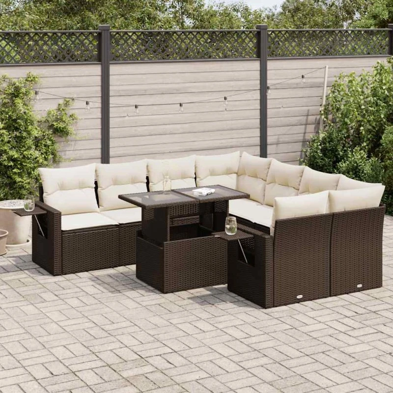 vidaXL 9-delssofasæt med hynder i polyrattan brun