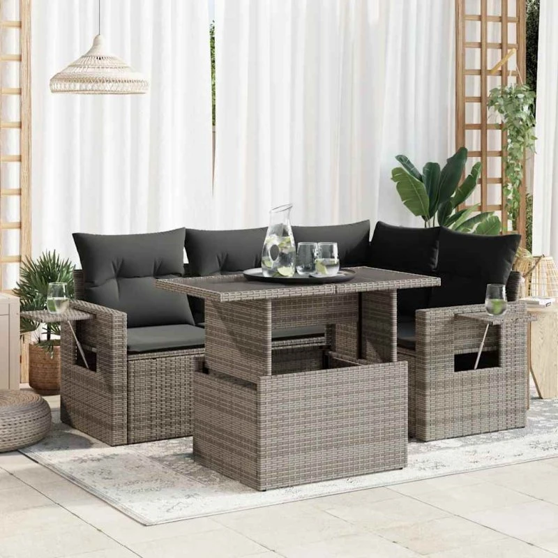 vidaXL 5-delssofasæt med hynder polyrattan grå