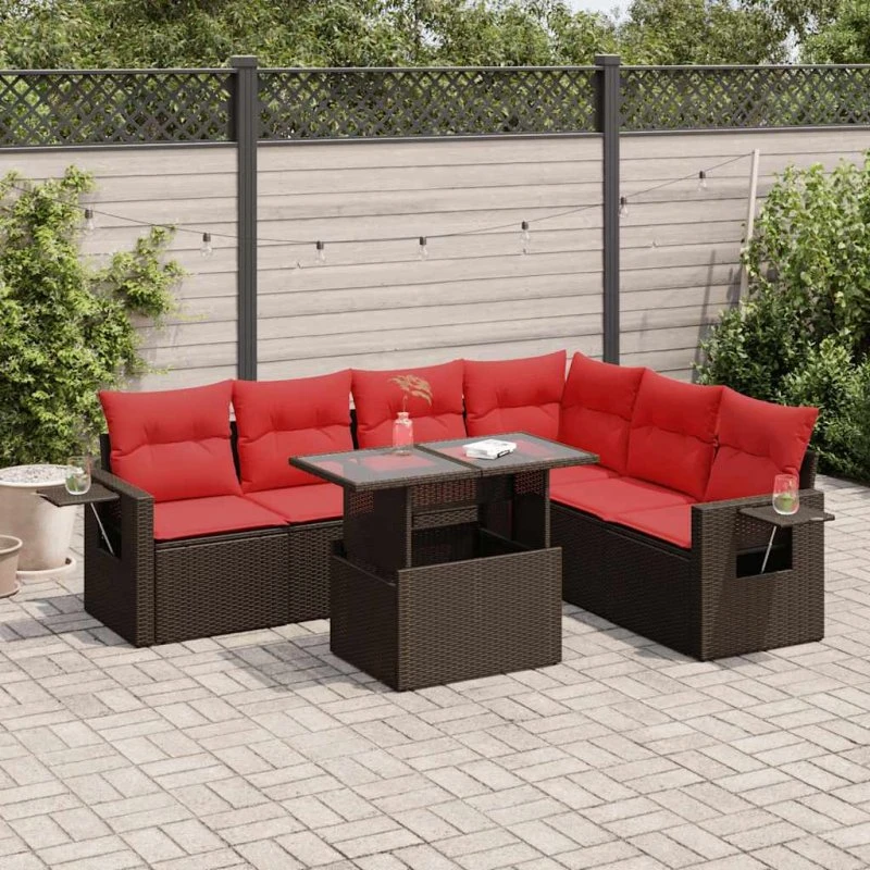 vidaXL 7-deles havesofa med hynder i polyrattan, brun