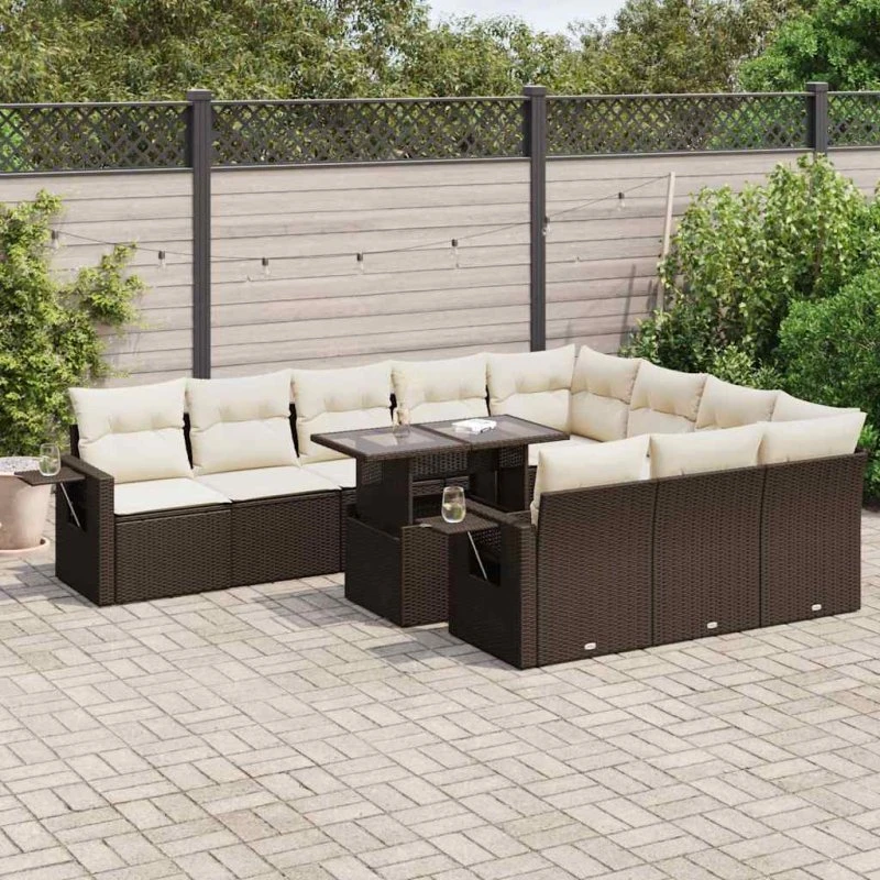 vidaXL 11-delssæt polyrattan brun med hynder