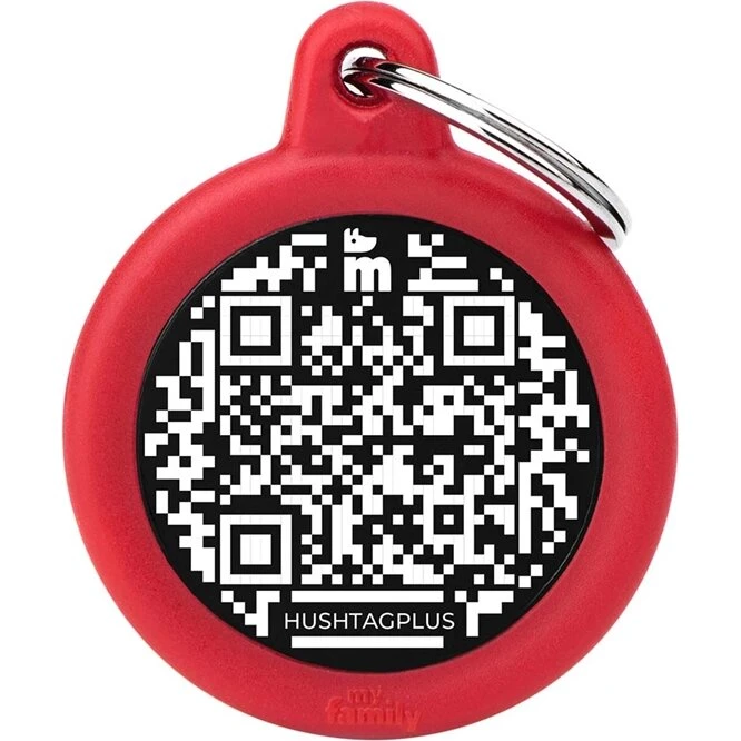 My Family Hundetegn Rund med QR og gummiring, Rød