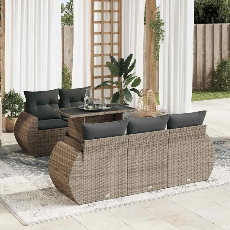 vidaXL 6-delssofasæt med hynder, polyrattan grå