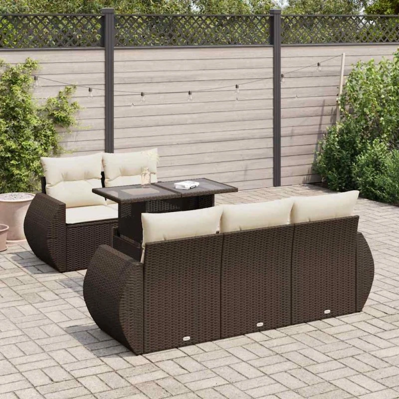 vidaXL 6-delssofasæt med hynder, polyrattan brun