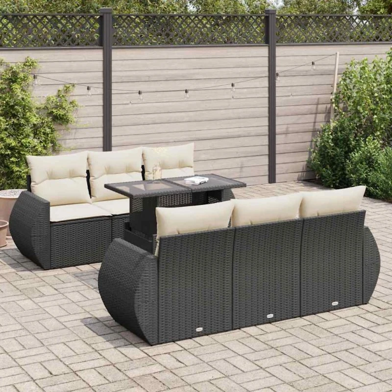 vidaXL 7-delssofasæt med hynder, polyrattan sort