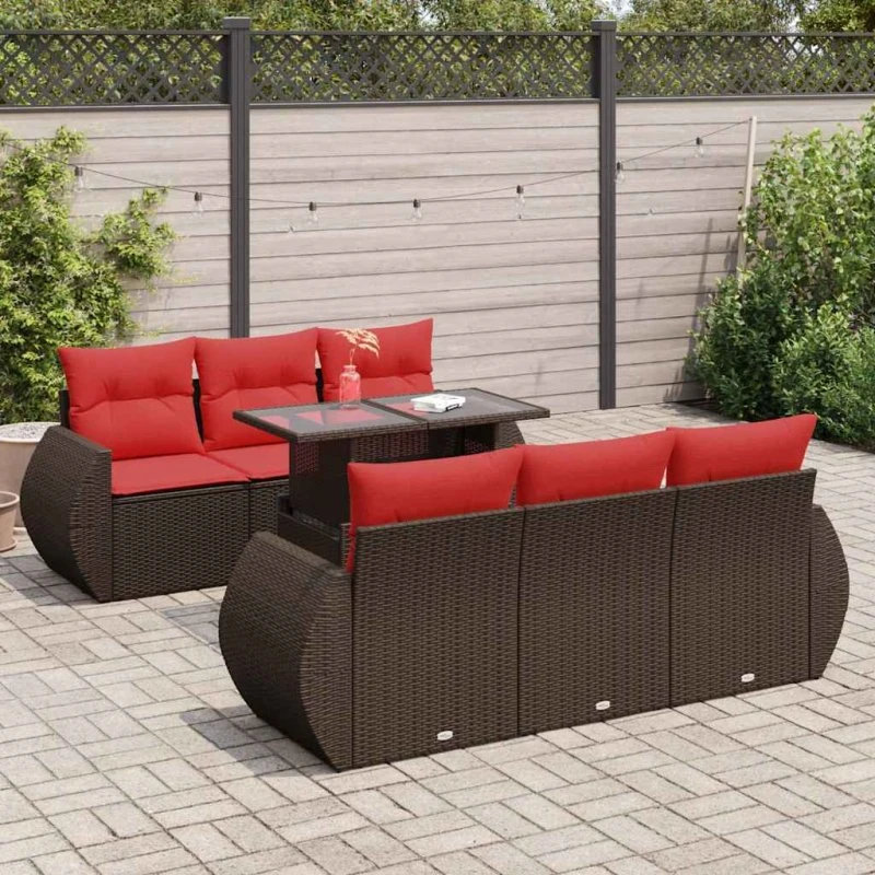 vidaXL 7-delssofasæt med hynder, polyrattan akacietræ brun