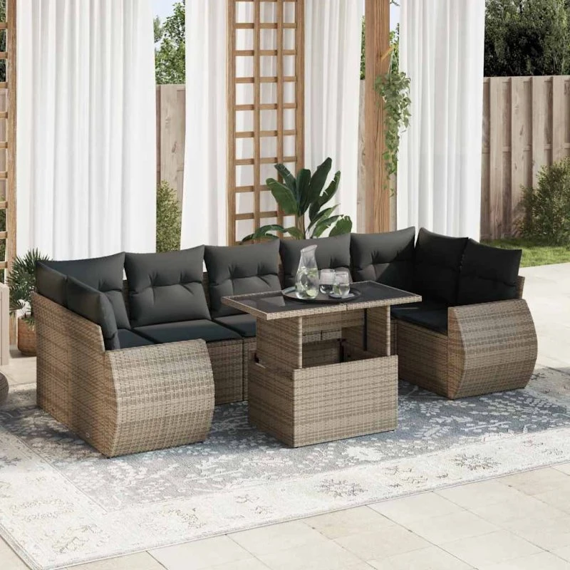 vidaXL 8-delssofasæt med hynder i polyrattan grå