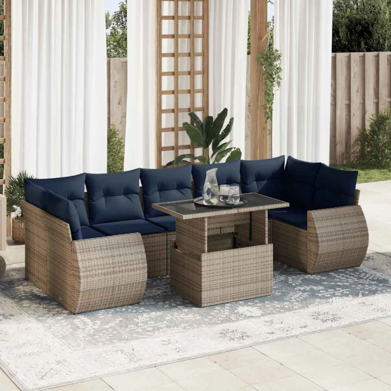 vidaXL 8-delers havesofasæt med hynder, polyrattan, grå