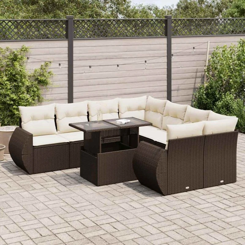 vidaXL 9-delssofasæt med hynder i polyrattan brun