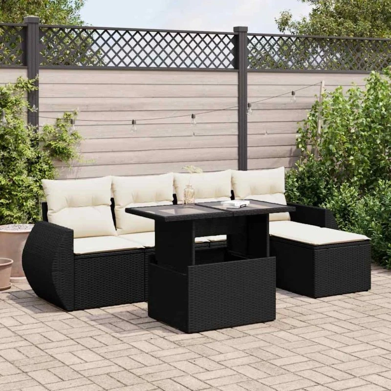 vidaXL 6-delssofasæt med hynder, polyrattan sort