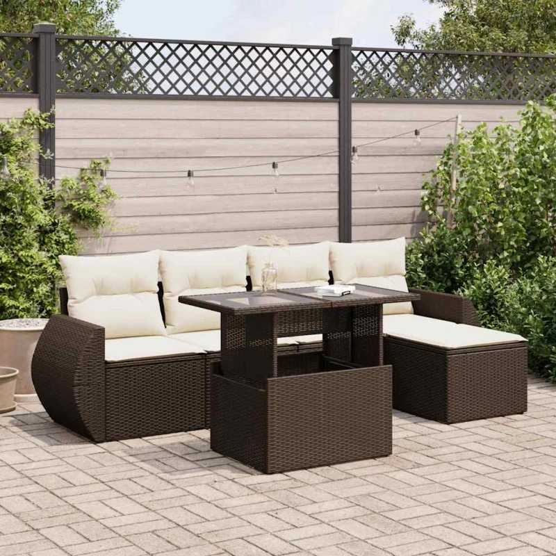 vidaXL 6-delssofasæt med hynder, polyrattan brun
