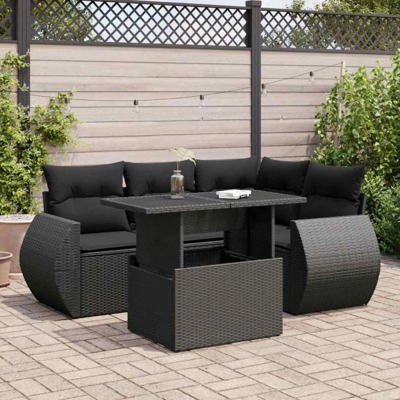 vidaXL 5-deles havesofasæt med hynder, polyrattan, sort