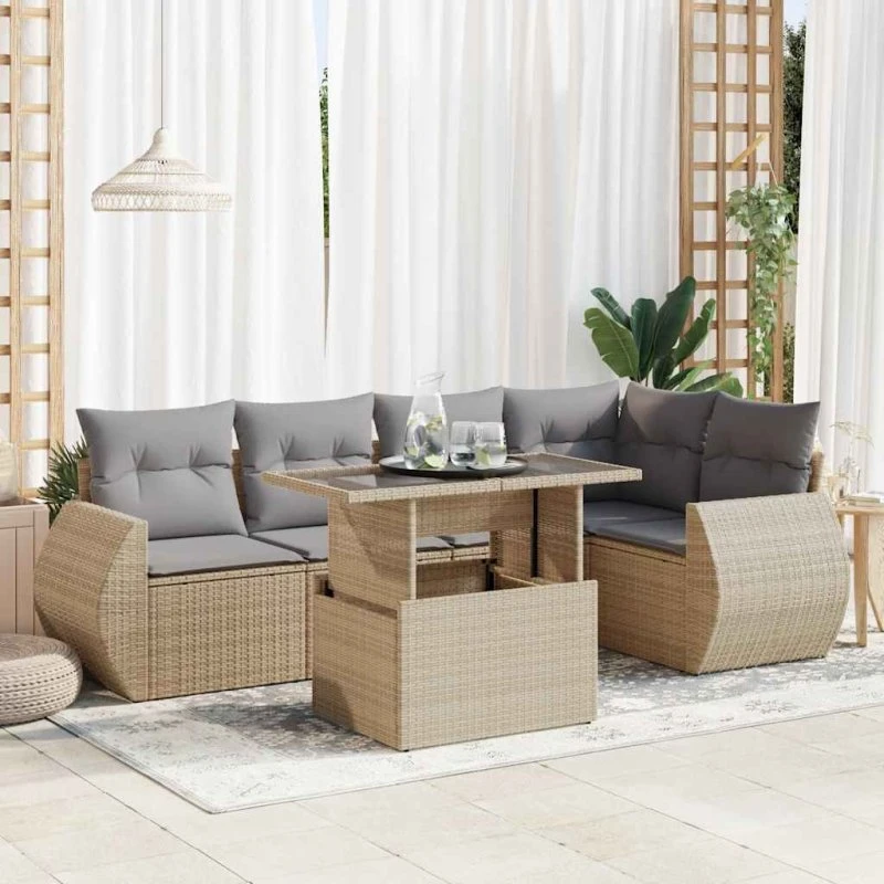 vidaXL 6-delsofasæt med hynder, polyrattan beige