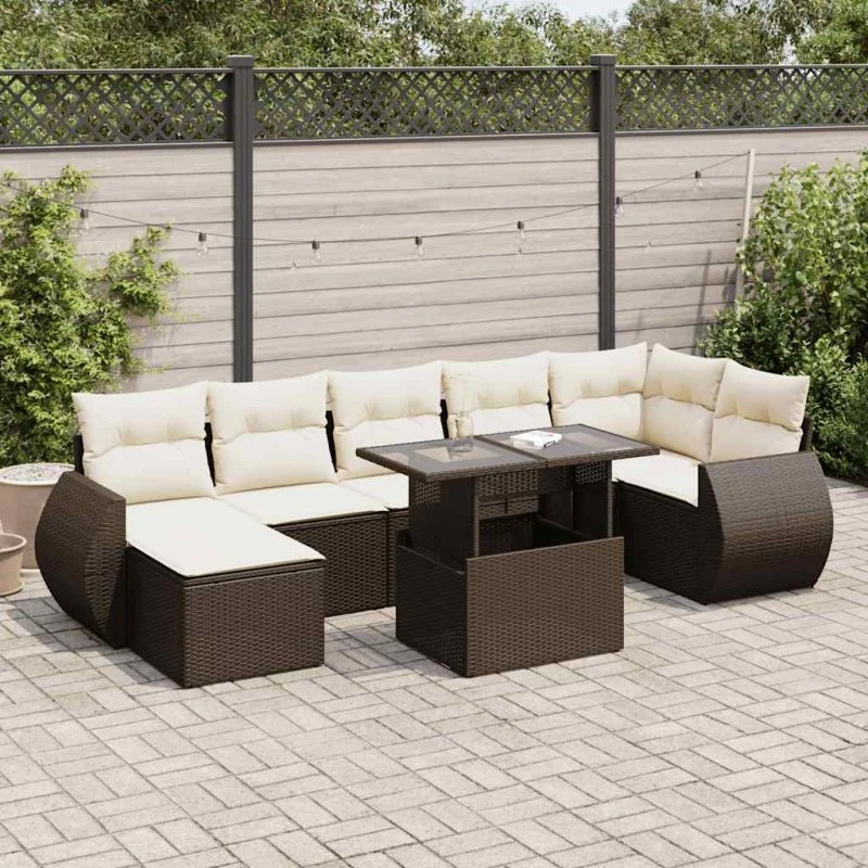 vidaXL 8-delssofasæt med hynder i polyrattan brun