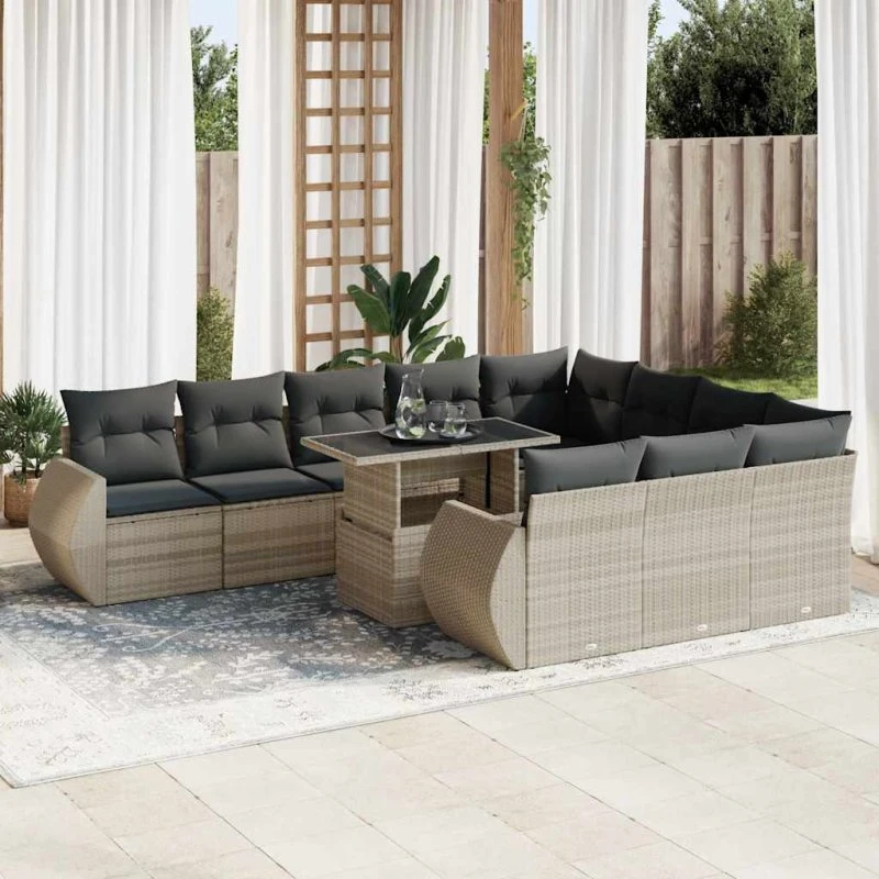 vidaXL 11-delers loungesæt med hynder i polyrattan grå