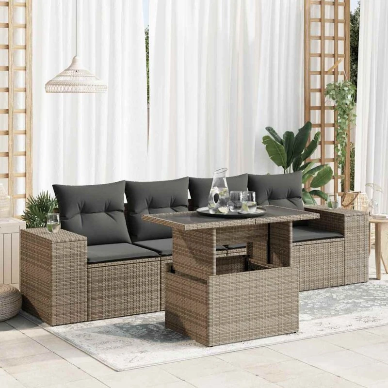 vidaXL 5-delssofasæt med hynder polyrattan grå