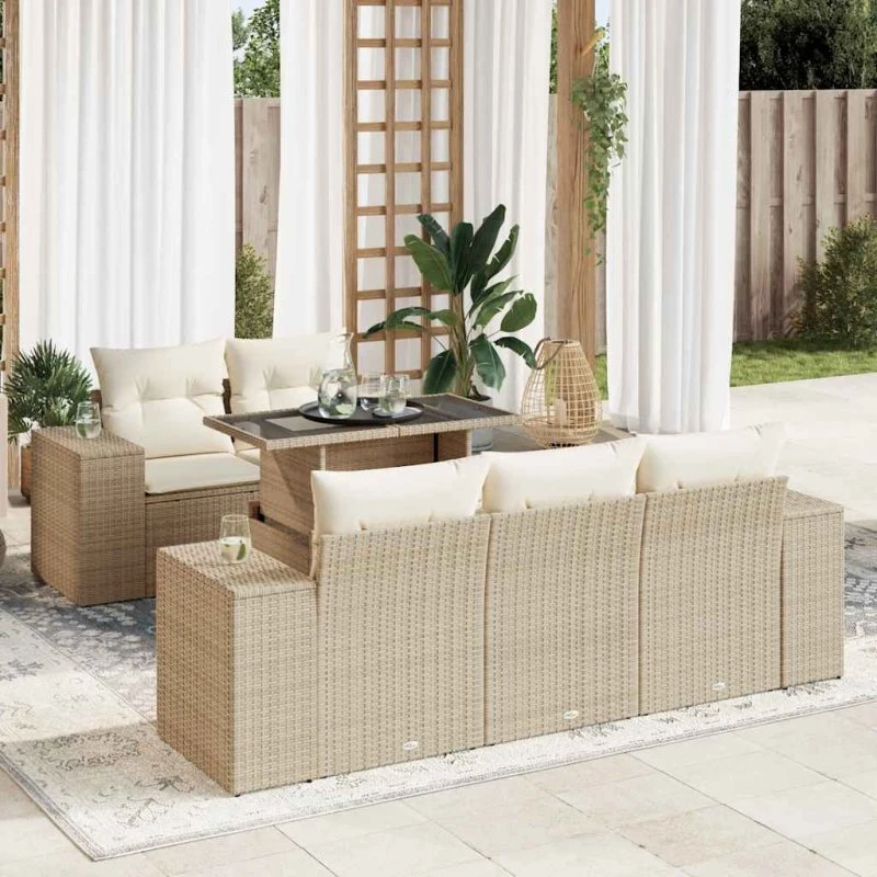vidaXL 6-delssofasæt med hynder polyrattan beige