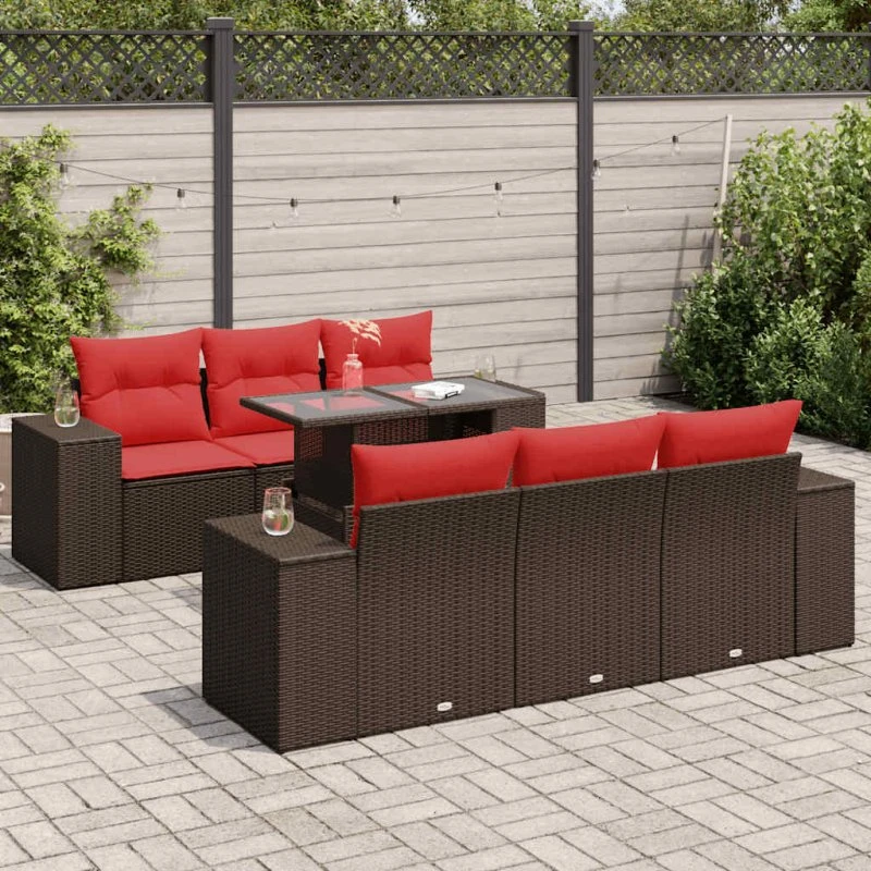 vidaXL 7-delssofasæt med hynder, polyrattan akacietræ brun