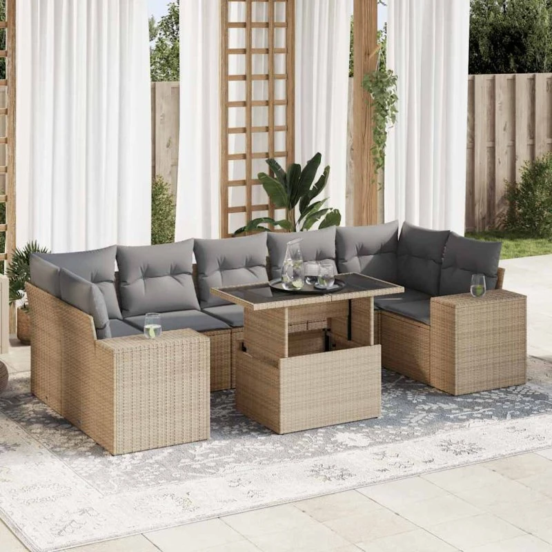 vidaXL 8-delssofasæt med hynder polyrattan beige