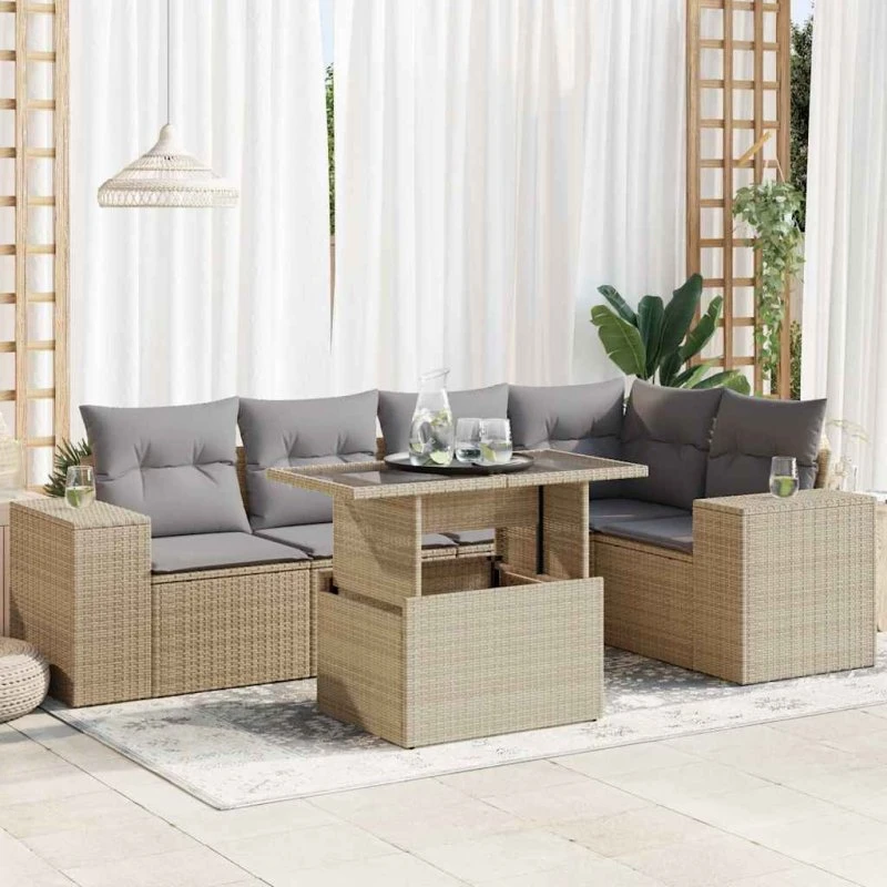 vidaXL 6-delssofasæt med hynder polyrattan beige