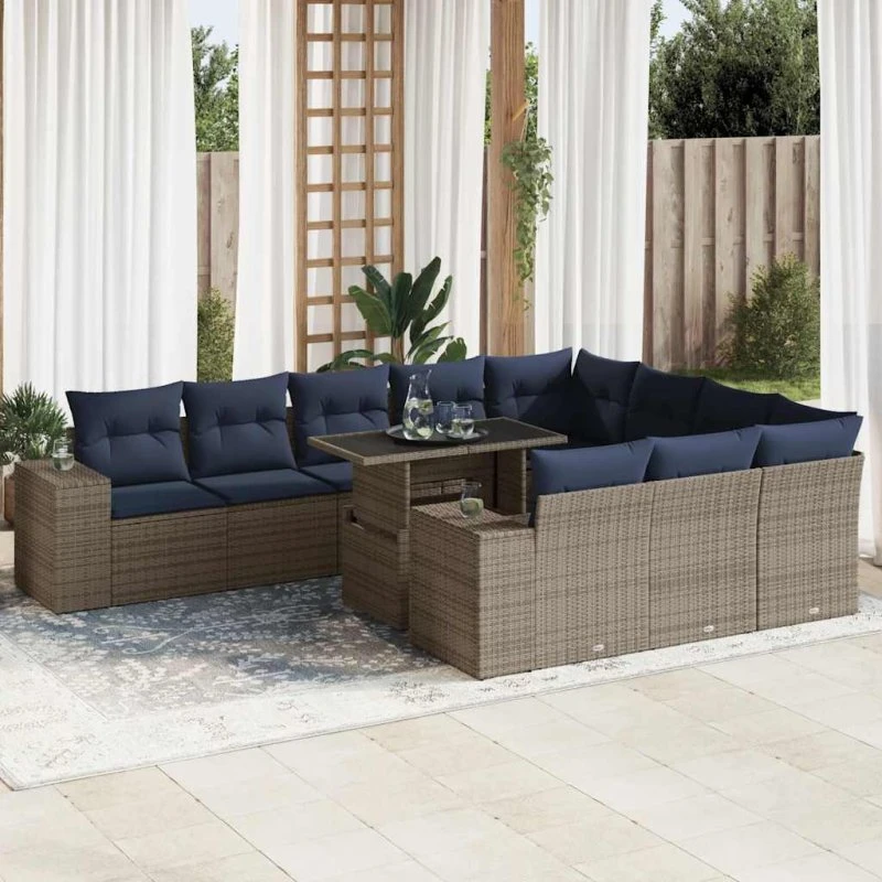 vidaXL 11-deles loungesæt med hynder i polyrattan grå