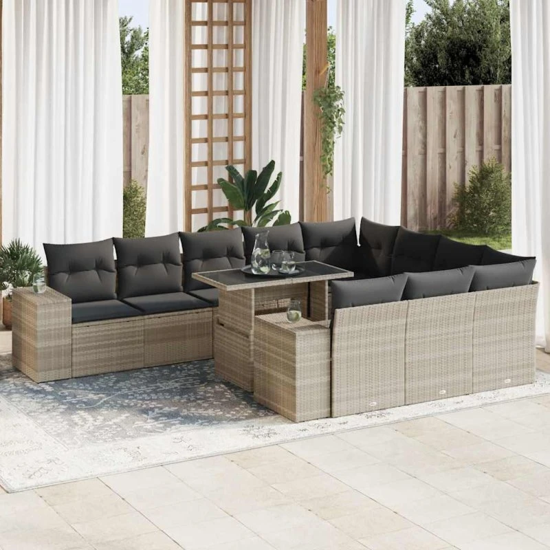 vidaXL 11-delssæt med hynder polyrattan grå